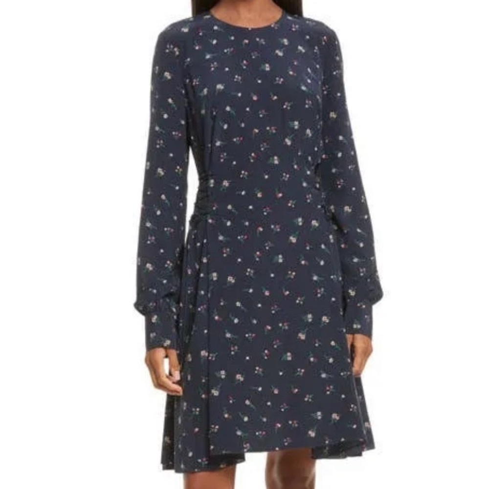 Theory Floral Print Lace-up Silk Dress
In Deep Navy Size 0 - Picture 3 of 12